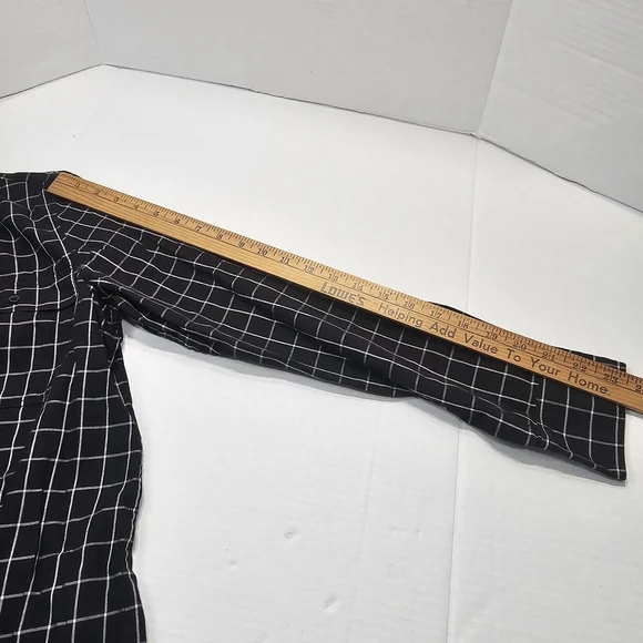 Lauren Ralph Lauren Button Up Blouse Womens M Black Tattersall Preppy Old Money - Picture 7 of 8
